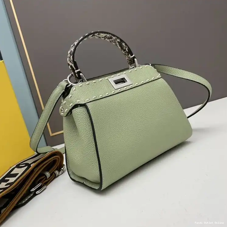 Cheap Calf Green Mini In Iconic Stitching Peekaboo Bag Fendi Leather 0703